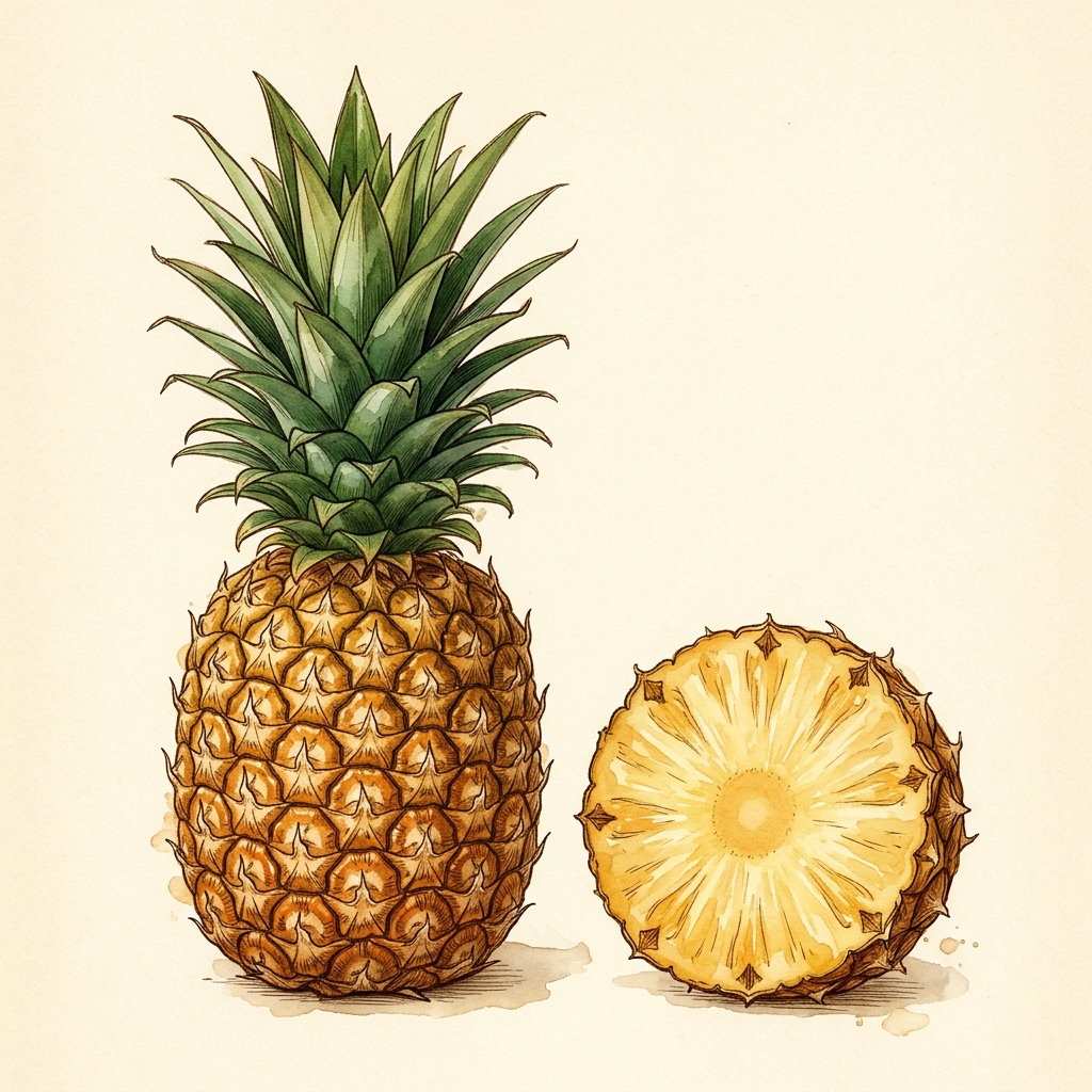 Botanical watercolor of Golden MD2 Pineapples
